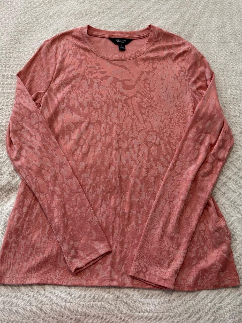 Simply Vera Vera Wang Mauve Animal-Jacquard Long Sleeve Tee